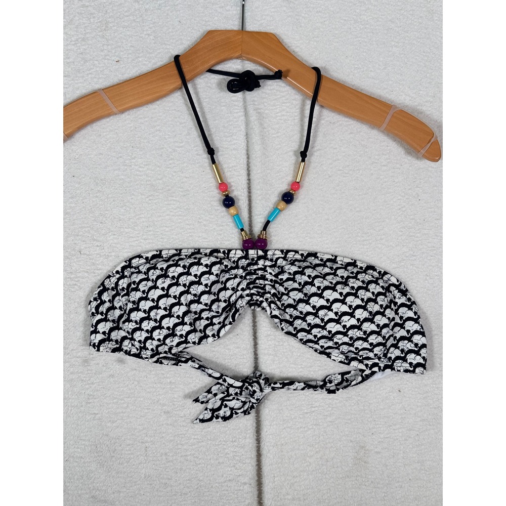 Kenneth Cole Reaction‎ Elephant Print Beaded Halter Bikini Top Black White Large